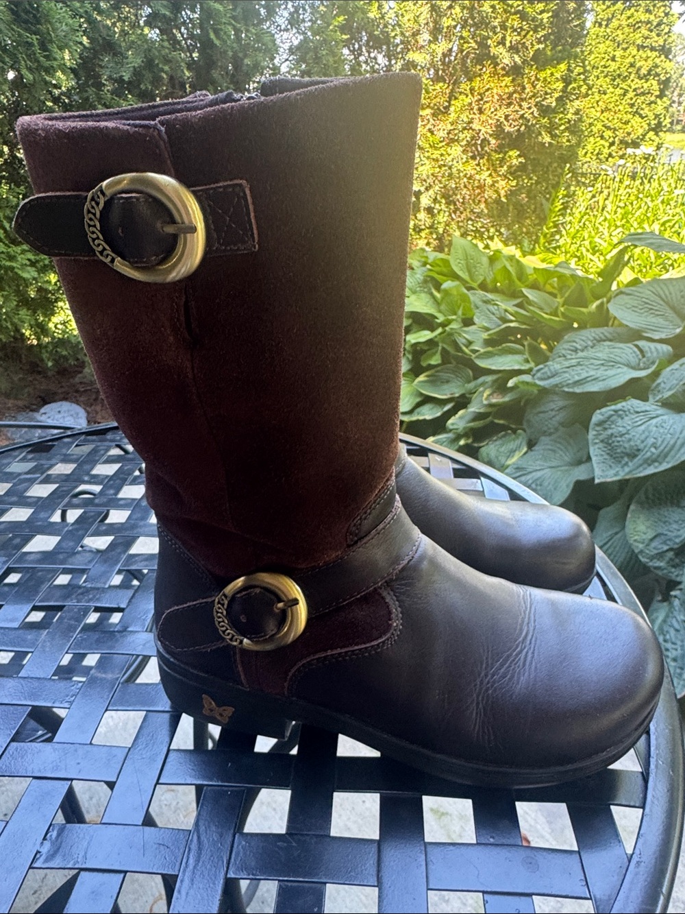 Alegria Kris Cacao Brown Mid Calf Boots Size 7.5 or 8 (EU) 38 suede and leather